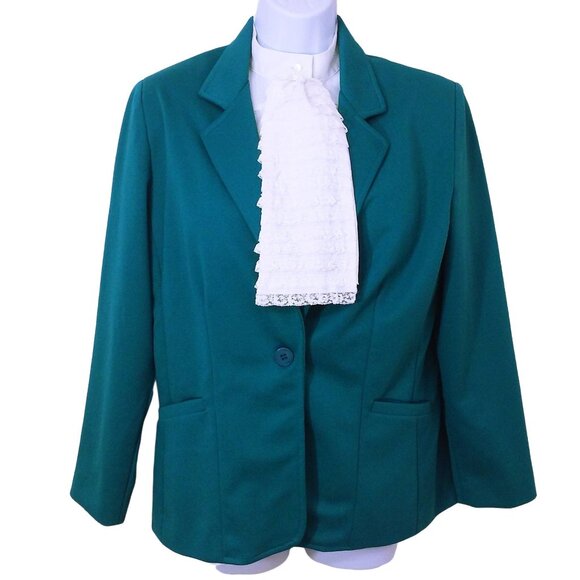 Vintage 2pc Set Graff Polyester Leisure Suit Blazer Comfort Pant -L Pockets Teal - Picture 4 of 10